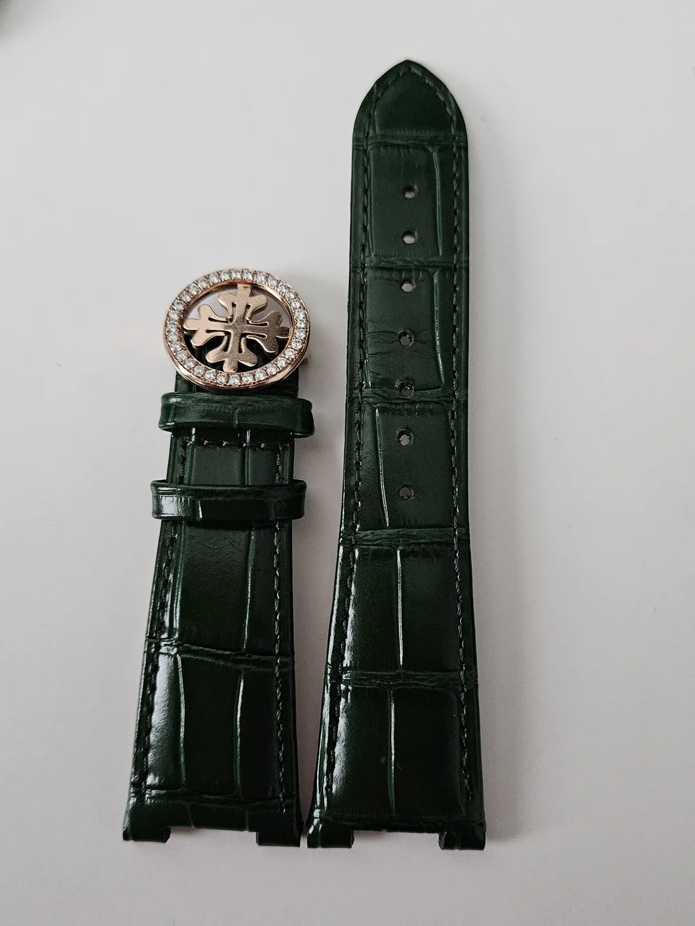 Emerald Green Leather Watch Strap with Vs1 Moissanite D Color Stones On Buckle